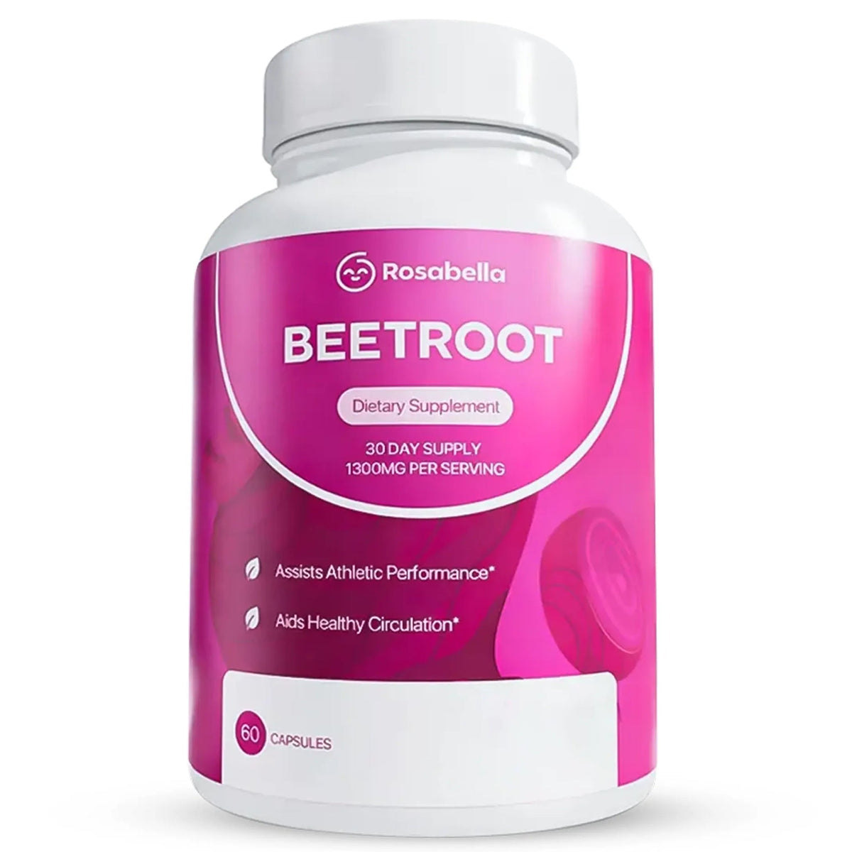 Rosabella Organic Beetroot Capsules (1300mg) for Blood Flow & Heart Health — 30-Day Supply